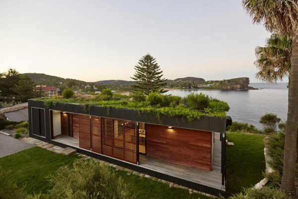 بام سبز خانه ساحلی با پوشش گیاهی و سازگار با محیط زیست