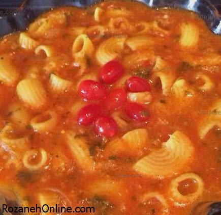 دستور پخت سوپ ماکارونی فرمی شکل همراه با نعنا